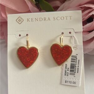 NWT Kendra Scott Heart Drop Earrings In Gold Red Kyocera Opal